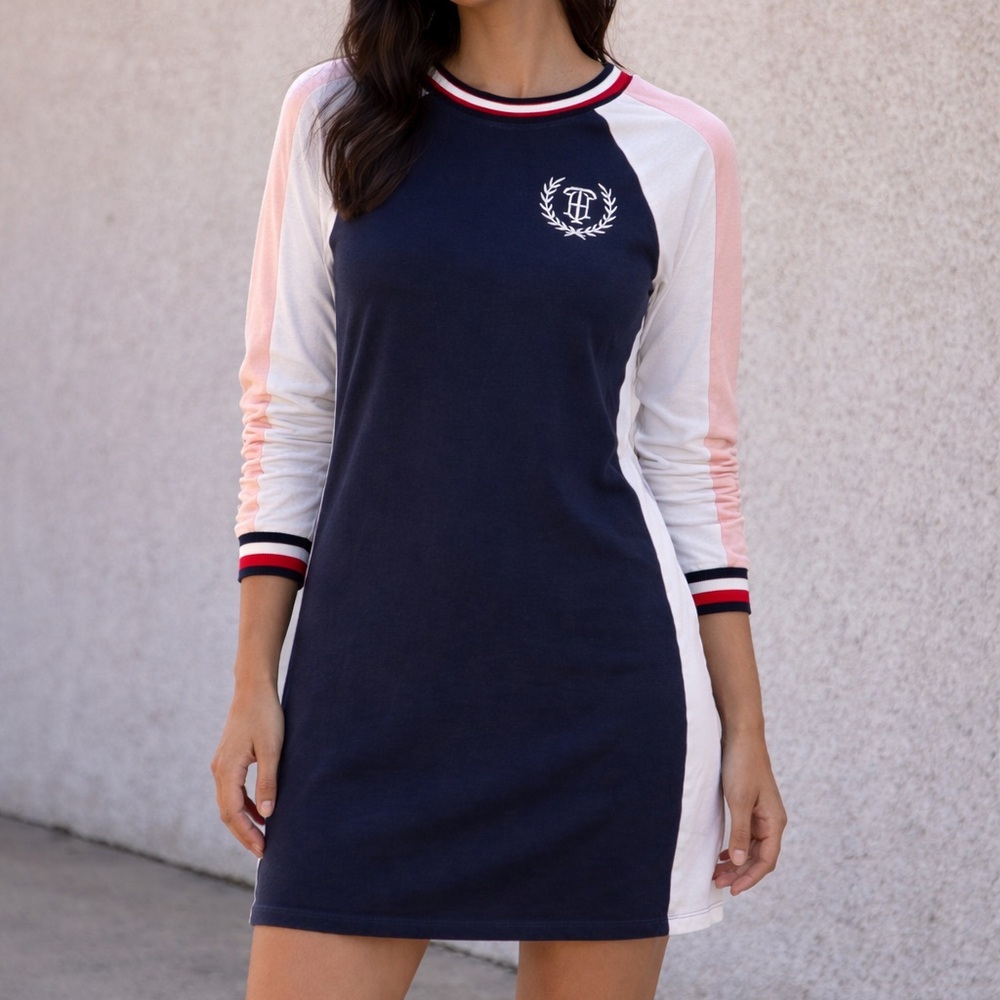 Tommy Hilfiger Navy Dress with Pink and White Raglan Sleeves